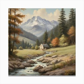 Cabin In The Mountains art print 1 Canvas Print