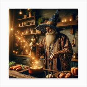 Wizard cooking a meal in a cozy modern kitchen 2 Canvas Print