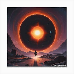 Man In Front Of A Glowing Sun Canvas Print