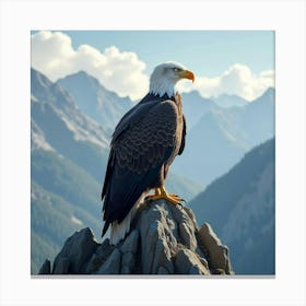 Majestic Bald Eagle Perched On A Mountain Peak 2 Canvas Print