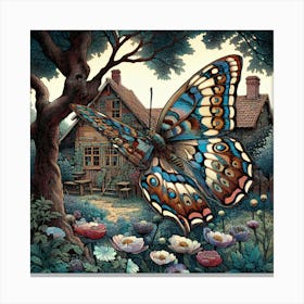 Woodcut Butterfly in Cottage Garden IV Canvas Print
