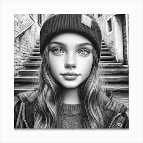 Black And White Drawing Of A Girl Canvas Print