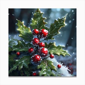 Holly Berries in the Snow Canvas Print