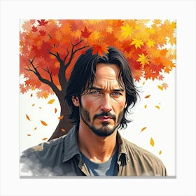 Watercolor Portrait Of Keanu Reeves Under A Vibrant Autumn Tree 1 Canvas Print