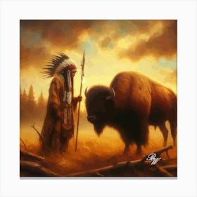 Native American Indian And Buffalo 2 Copy Canvas Print