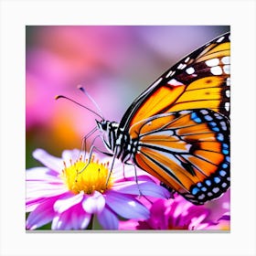 Close Up Of A Butterfly Of Different Colors Resting On Top Of A Flower Canvas Print