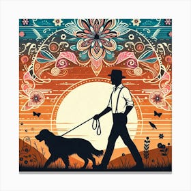 Boho art Silhouette of man with dog 2 Canvas Print