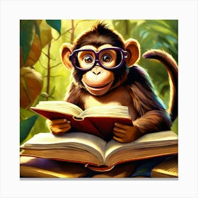 Monkey Reading A Book 2 Canvas Print