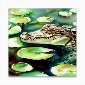 Crocodilian In Water Canvas Print