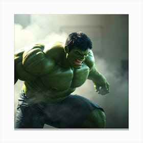 An Image Of The Hulk In Dynamic Motion, Illuminated By Volumetric Lighting, Showing Visible Light Beams Through Dust Or Fog With Blurred Lines And Action Poses Leinwandbild