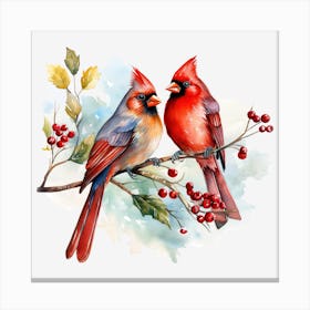 Cardinals On A Branch Canvas Print