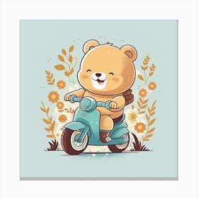 Teddy Bear Riding A Scooter 2 Canvas Print