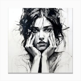 Depressed Woman Art Sketch By Csaba Fikker 8023 Canvas Print