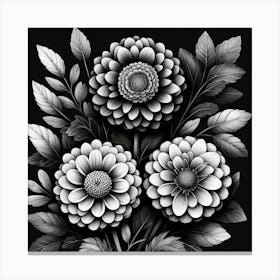 Black and white flowers 3 Canvas Print