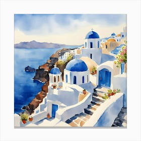 Santorini Greece Watercolor Leinwandbild