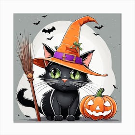 Cute Cat Halloween Pumpkin (15) Canvas Print