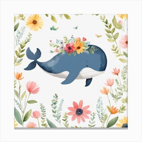 Floral Baby Whale Nursery Illustration (16) Canvas Print