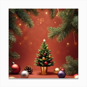 Christmas Tree On Red Background Canvas Print