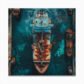Aerial View Of A Ship Docked Canvas Print