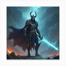 Mystical Warrior Holding A Glowing Sword In The Battle 1 Canvas Print