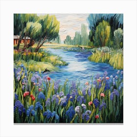 Monet's Riverside Brushwork Canvas Print