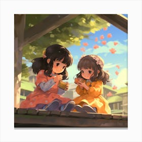 Two Little Girls Anime Canvas Print