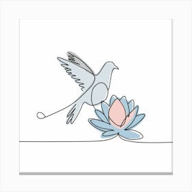 Dove On Lotus Flower Canvas Print