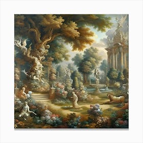 Abstract Elements And A Rococo Style, The Painting Depicts A Garden In High Resolution3 Canvas Print