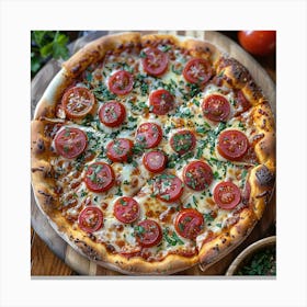 Pizza With Tomatoes And Herbs Canvas Print