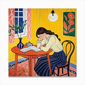 Reading At The Table Canvas Print