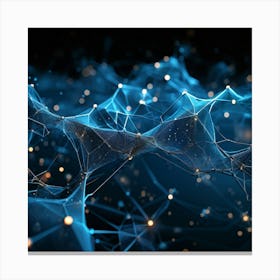 Blueish Abstract Network Of Interlinked Nodes Floating In Three Dimensional Space Showcasing Futuri (5) Canvas Print