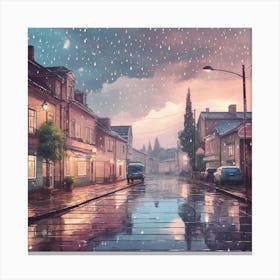 Aesthetic rainy day, vintage small town 2 Canvas Print