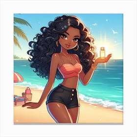 Afro Girl On The Beach Canvas Print