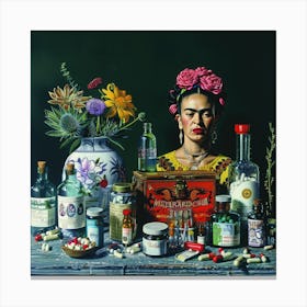 Frida Kahlo With Medications Still Life 2 Canvas Print