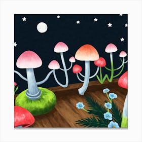 Mushrooms At Night Canvas Print