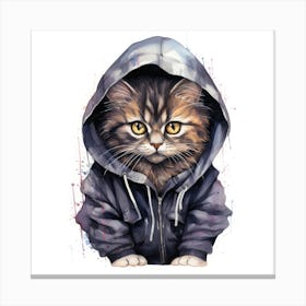 Watercolour Cartoon Cat In A Hoodie 1 Canvas Print