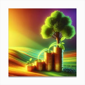 Tree Growing From Stacks Of Coins Canvas Print