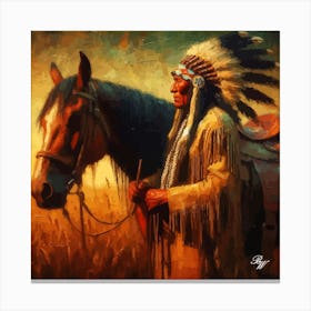 Elderly Native American Warrior With Horse Canvas Print