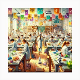 Science In Action Wall Print Art An Engaging Depiction Of Students Conducting Experiments, Perfect For Inspiring Curiosity And A Love For Science In Any School Setting Canvas Print