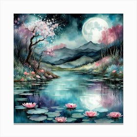 Moonlight Lily Pond Canvas Print