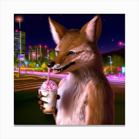 Fox With Milkshake Canvas Print