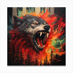 Wolf On Fire Canvas Print