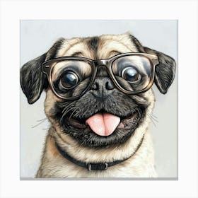 Pug Dog With Glasses 1 Canvas Print