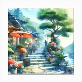 Watercolor Of A Village 1 Canvas Print