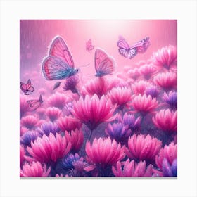 Pink Flowers In The Rain Canvas Print