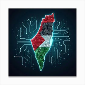 Map Of Palestine With Electronic Circuit Board Canvas Print