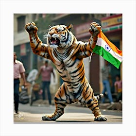 A Bengal Tiger With Bulging Muscles Roaring Canvas Print