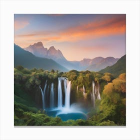 Waterfall At Sunset Canvas Print