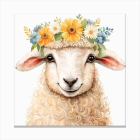 Floral Baby Sheep Nursery Illustration (15) Canvas Print