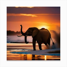 Elephant At Sunset Canvas Print